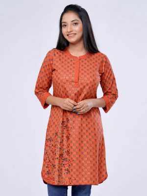 Orange Viscose Straight-cut Kameez